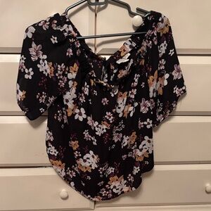 Pink Rose Black Floral Blouse